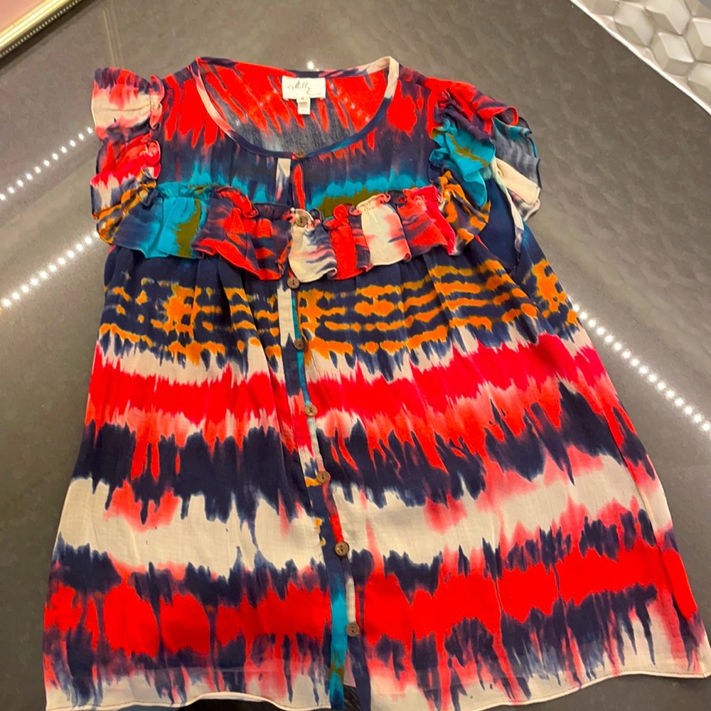 Milly Gauzy Tie Dye Ruffle sleeve top. Size 6